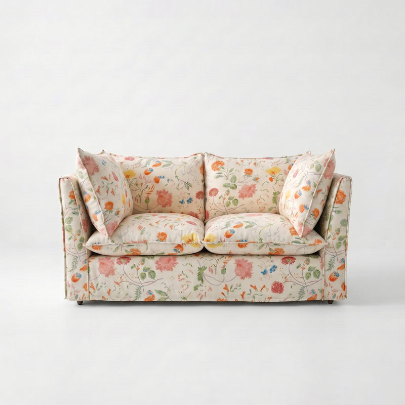 Coco 2 seater sofa with Self Piped Knife Edge cushion in Andrew Martin Wildwood Ivory - Hand Made in USA