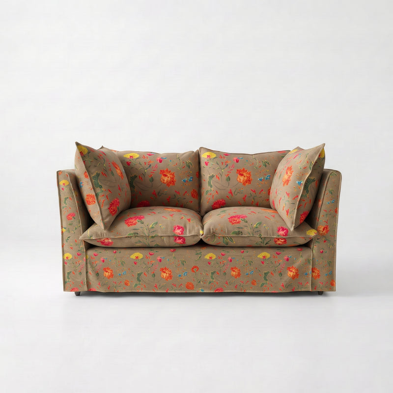 Coco 2 seater sofa with Self Piped Knife Edge cushion in Andrew Martin Wildwood Twig - Hand Made in USA