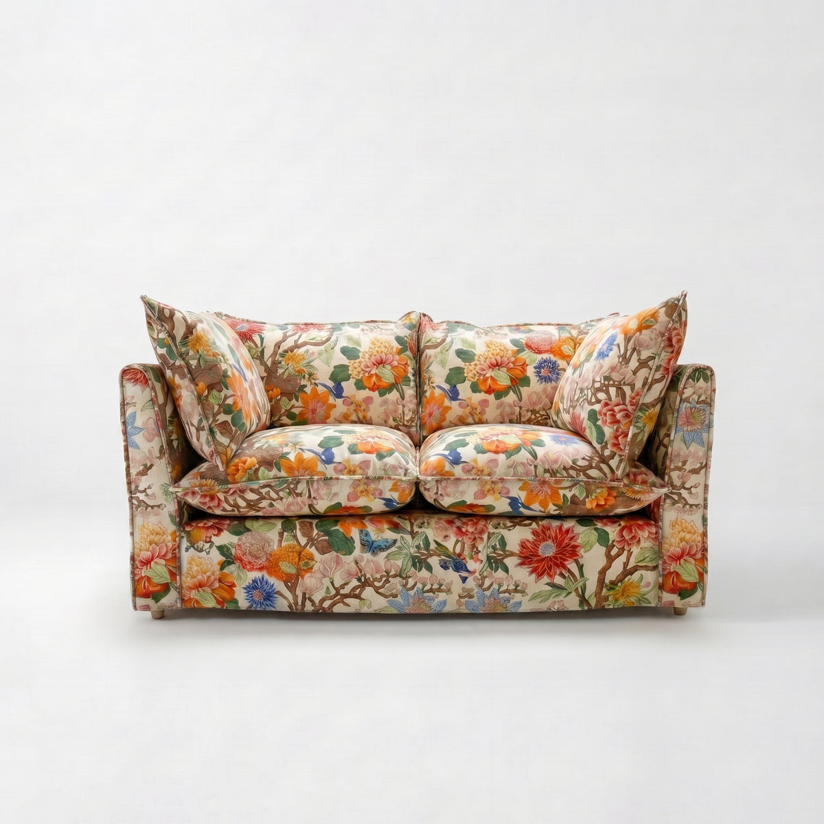 Coco 2 seater sofa with Self Piped Knife Edge cushion in GP & J Baker Magnolia Cream Blue - Hand Made in USA