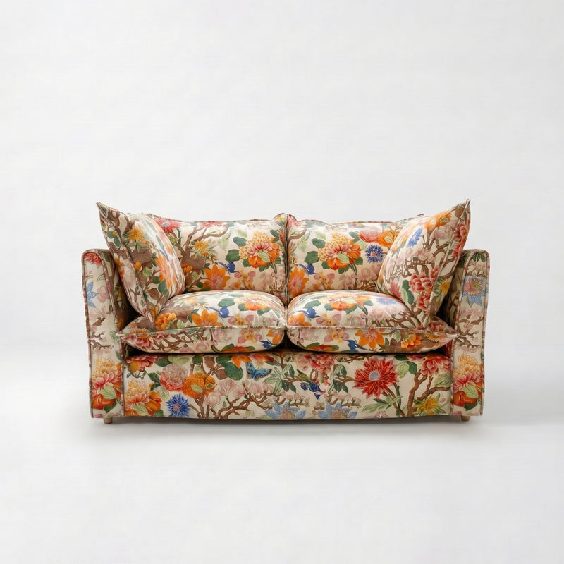 Coco 2 seater sofa with Self Piped Knife Edge cushion in GP & J Baker Magnolia Cream Blue - Hand Made in USA