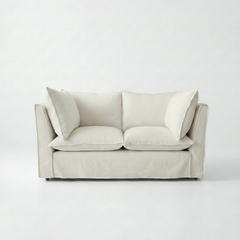 Coco 2 seater sofa with Knife Edge cushion in Cotton Linen Cool Coconut - Hand Made in USA