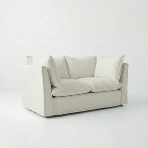 Coco 2 seater sofa with Knife Edge cushion in Cotton Linen Cool Coconut - Hand Made in USA