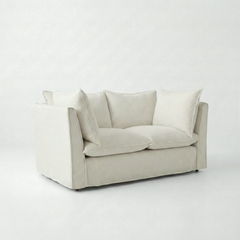 Coco 2 seater sofa with Knife Edge cushion in Cotton Linen Cool Coconut - Hand Made in USA