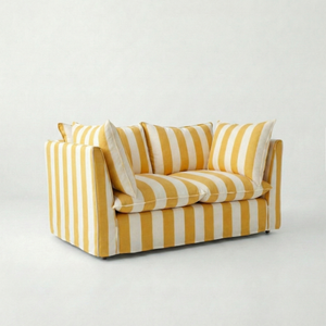 Coco 2 seater sofa with Knife Edge cushion in Stripes Dandelion - Hand Made in USA