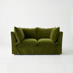 Coco 2 seater sofa with Knife Edge cushion in Pelham Moss Velvet - Hand Made in USA