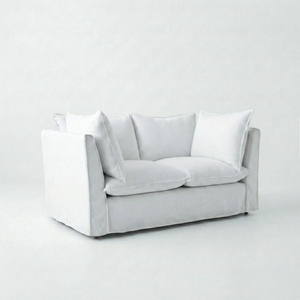 Coco 2 seater sofa with Knife Edge cushion in Cotton Linen Snow drop - Hand Made in USA