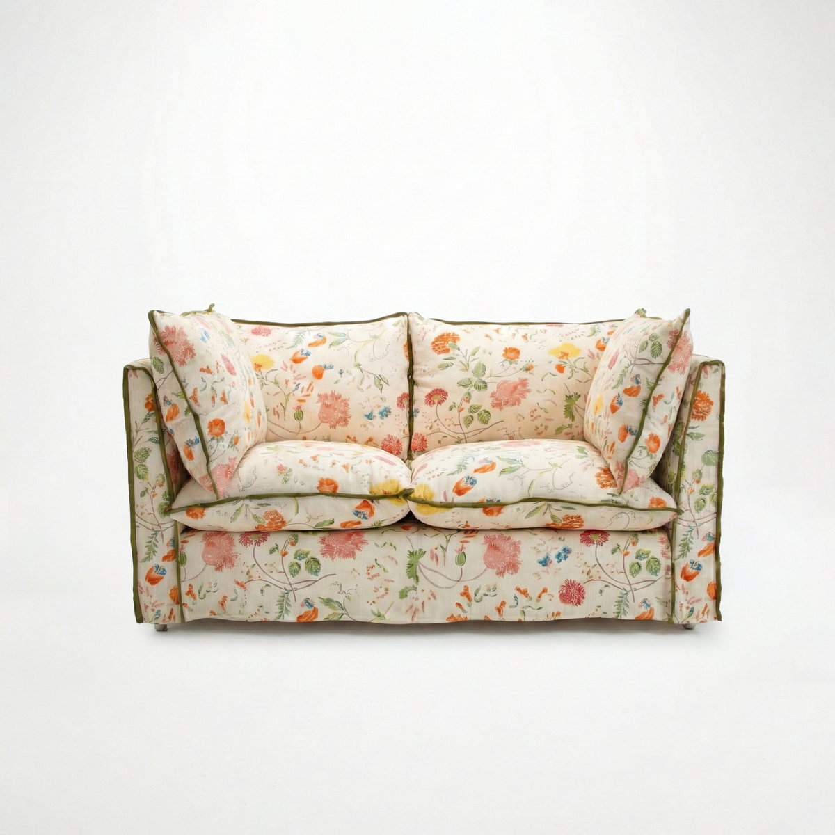 Coco 2 seater sofa with Contrast Welt Knife Edge cushion in Andrew Martin Wildwood Ivory - Hand Made in USA