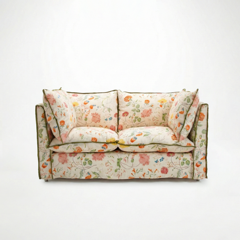 Coco 2 seater sofa with Contrast Welt Knife Edge cushion in Andrew Martin Wildwood Ivory - Hand Made in USA
