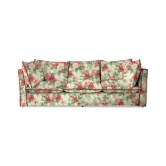 Coco 3.5 seater sofa with Knife Edge cushion in English Garden Classic Rose with Velvet Trim  - Hand Made in USA