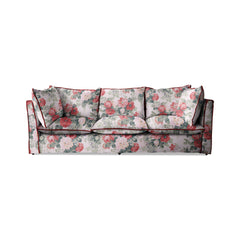 Coco 3.5 seater sofa with Knife Edge cushion in English Garden Classic Rose with Velvet Trim  - Hand Made in USA