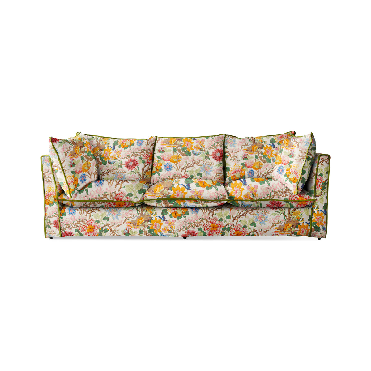 Coco 3.5 seater sofa with Contrast Welt Knife Edge cushion in GP & J Baker Magnolia Cream Blue - Hand Made in USA