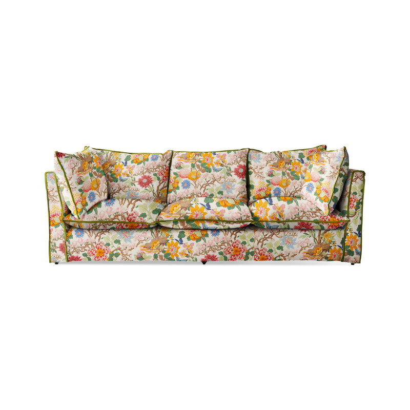 Coco 3.5 seater sofa with Contrast Welt Knife Edge cushion in GP & J Baker Magnolia Cream Blue - Hand Made in USA