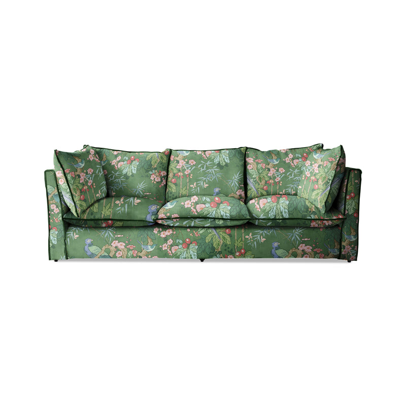 Coco 3.5 seater sofa with Knife Edge cushion in Belleville Juniper with Velvet Trim - Hand Made in USA