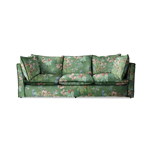 Coco 3.5 seater sofa with Knife Edge cushion in Belleville Juniper with Velvet Trim - Hand Made in USA