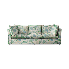 Coco 3.5 seater sofa with Knife Edge cushion in Kitty Blue Green with Parakeet Velvet Trim  - Hand Made in USA