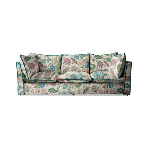 Coco 3.5 seater sofa with Knife Edge cushion in Kitty Spring Green with Lagoon Velvet Trim  - Hand Made in USA