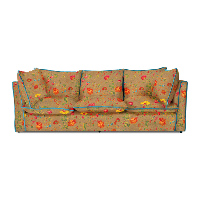 Coco 3.5 seater sofa with Contrast Welt Knife Edge cushion in Andrew Martin Wildwood Twig  - Hand Made in USA