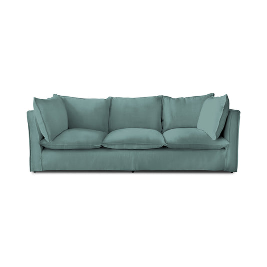 Coco 3.5 seater sofa with Self Piped Knife Edge cushion in Bluebell Linen  - Hand Made in USA