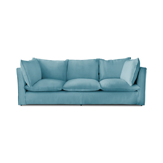 Coco 3.5 seater sofa with Self Piped Knife Edge cushion in Dream Blue Linen  - Hand Made in USA