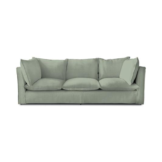 Coco 3.5 seater sofa with Self Piped Knife Edge cushion in Dove Linen  - Hand Made in USA