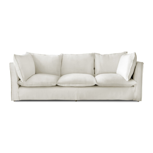 Coco 3.5 seater sofa with Self Piped Knife Edge cushion in Cotton Linen Cool Coconut  - Hand Made in USA (Available for Quick Ship)
