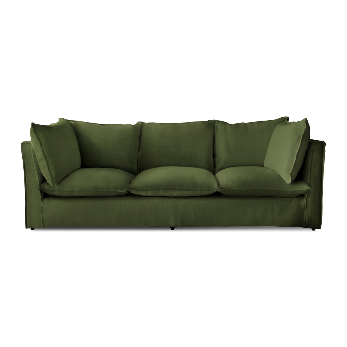 Coco 3.5 seater sofa with Self Piped Knife Edge cushion in Cotton Linen Evergreen  - Hand Made in USA
