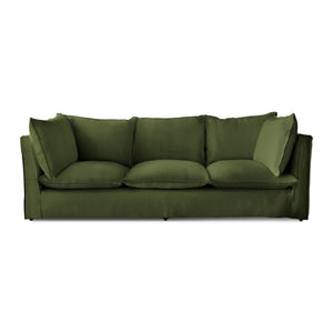 Coco 3.5 seater sofa with Self Piped Knife Edge cushion in Cotton Linen Evergreen  - Hand Made in USA