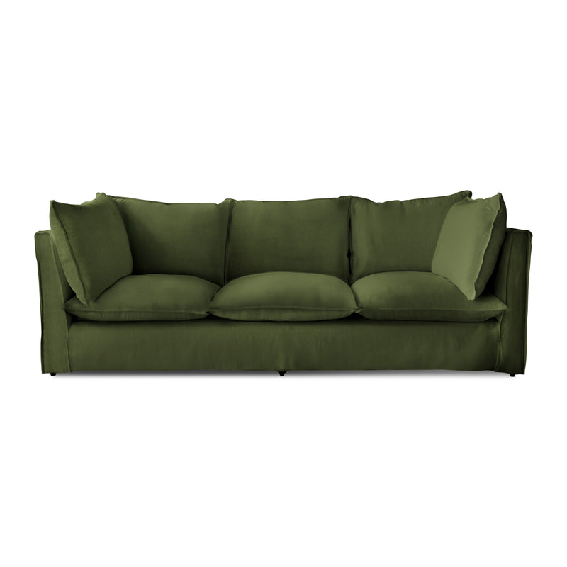 Coco 3.5 seater sofa with Self Piped Knife Edge cushion in Cotton Linen Evergreen  - Hand Made in USA
