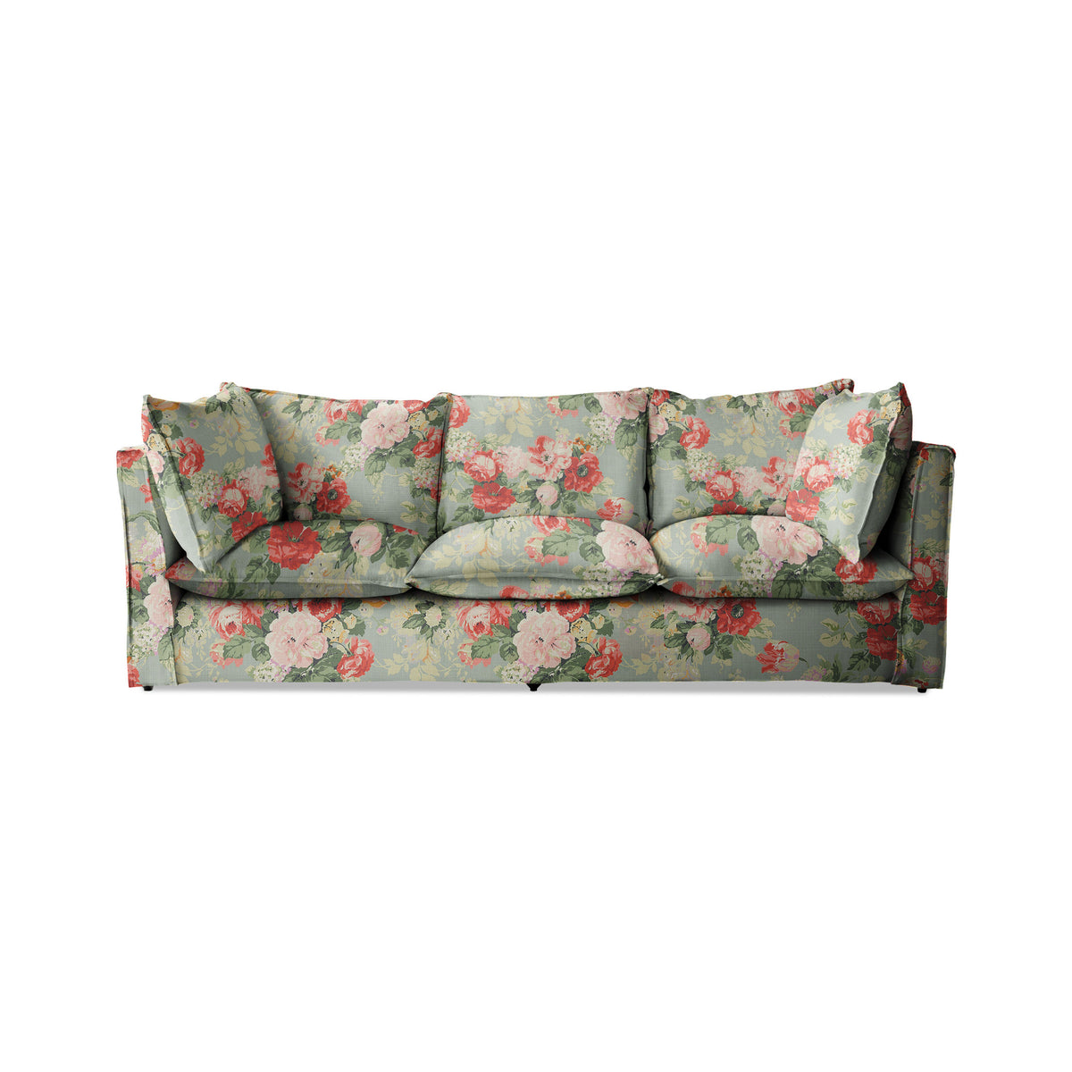 Coco 3.5 seater sofa with Knife Edge cushion in English Garden Grey Skies - Hand Made in USA