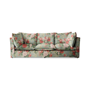 Coco 3.5 seater sofa with Knife Edge cushion in English Garden Grey Skies - Hand Made in USA