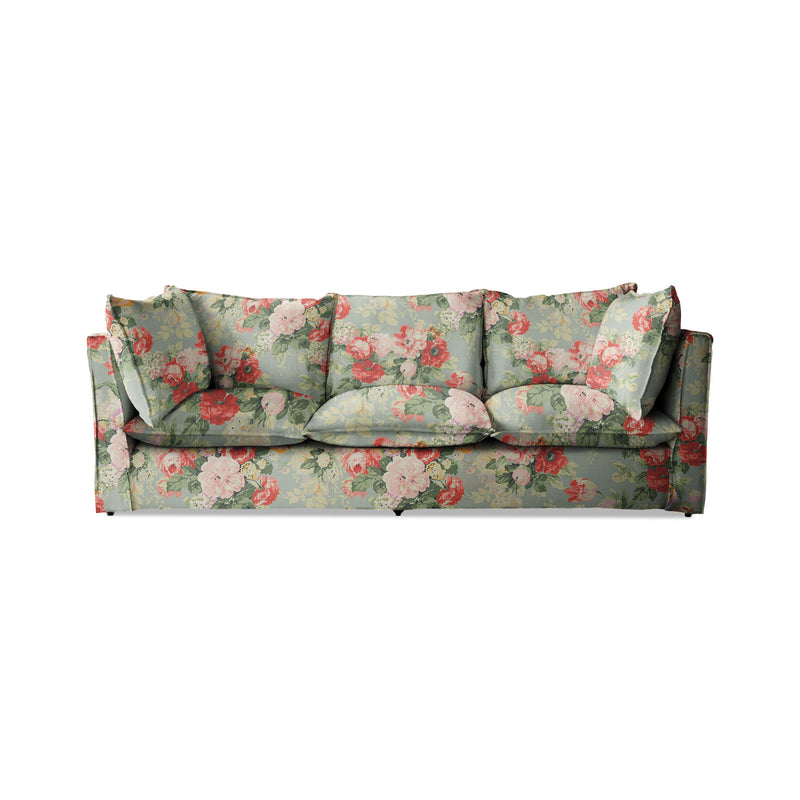 Coco 3.5 seater sofa with Knife Edge cushion in English Garden Grey Skies - Hand Made in USA