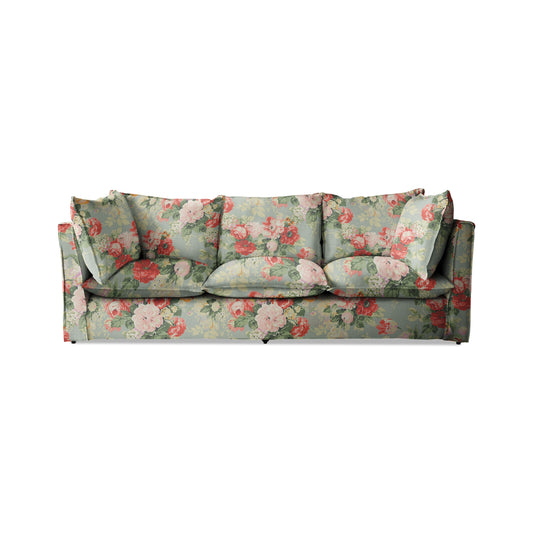 Coco 3.5 seater sofa with Knife Edge cushion in English Garden Grey Skies - Hand Made in USA