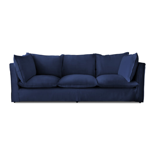 Coco 3.5 seater sofa with Self Piped Knife Edge cushion in Cotton Linen Inkspot  - Hand Made in USA