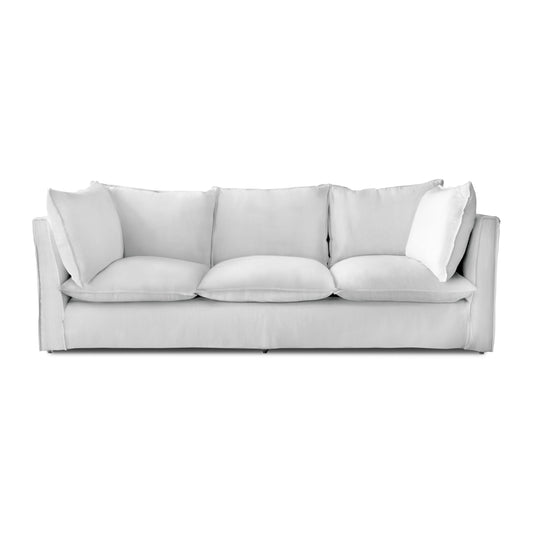 Coco 3.5 seater sofa with Self Piped Knife Edge cushion in Cotton Linen Snow Drop  - Hand Made in USA (Available for Quick Ship)