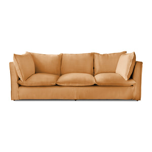 Coco 3.5 seater sofa with Self Piped Knife Edge cushion in Cotton Linen Sunflower  - Hand Made in USA
