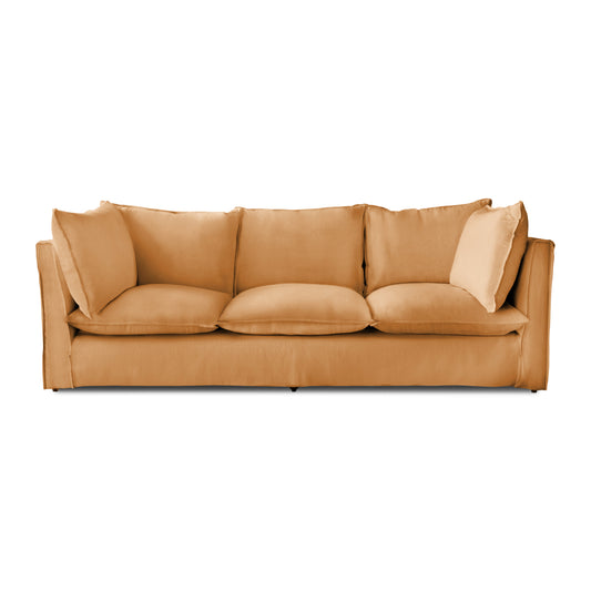 Coco 3.5 seater sofa with Self Piped Knife Edge cushion in Cotton Linen Sunflower  - Hand Made in USA