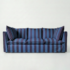 Coco 3.5 seater sofa with Self Piped Knife Edge cushion in Coastal Blue Stripes - Hand Made in USA