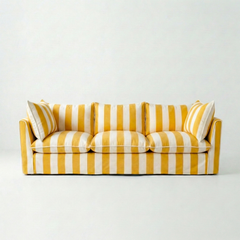 Coco 3.5 seater sofa with Self Piped Knife Edge cushion in Stripes Dandelion  - Hand Made in USA