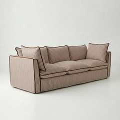 Coco 3.5 seater sofa with Self Piped Knife Edge cushion in Narrow Chocolate Stripes - Hand Made in USA