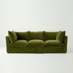 Coco 3.5 seater sofa with Knife Edge cushion in Pelham Moss Velvet - Hand Made in USA