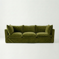 Coco 3.5 seater sofa with Knife Edge cushion in Pelham Moss Velvet - Hand Made in USA