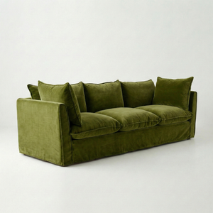 Coco 3.5 seater sofa with Knife Edge cushion in Pelham Moss Velvet - Hand Made in USA