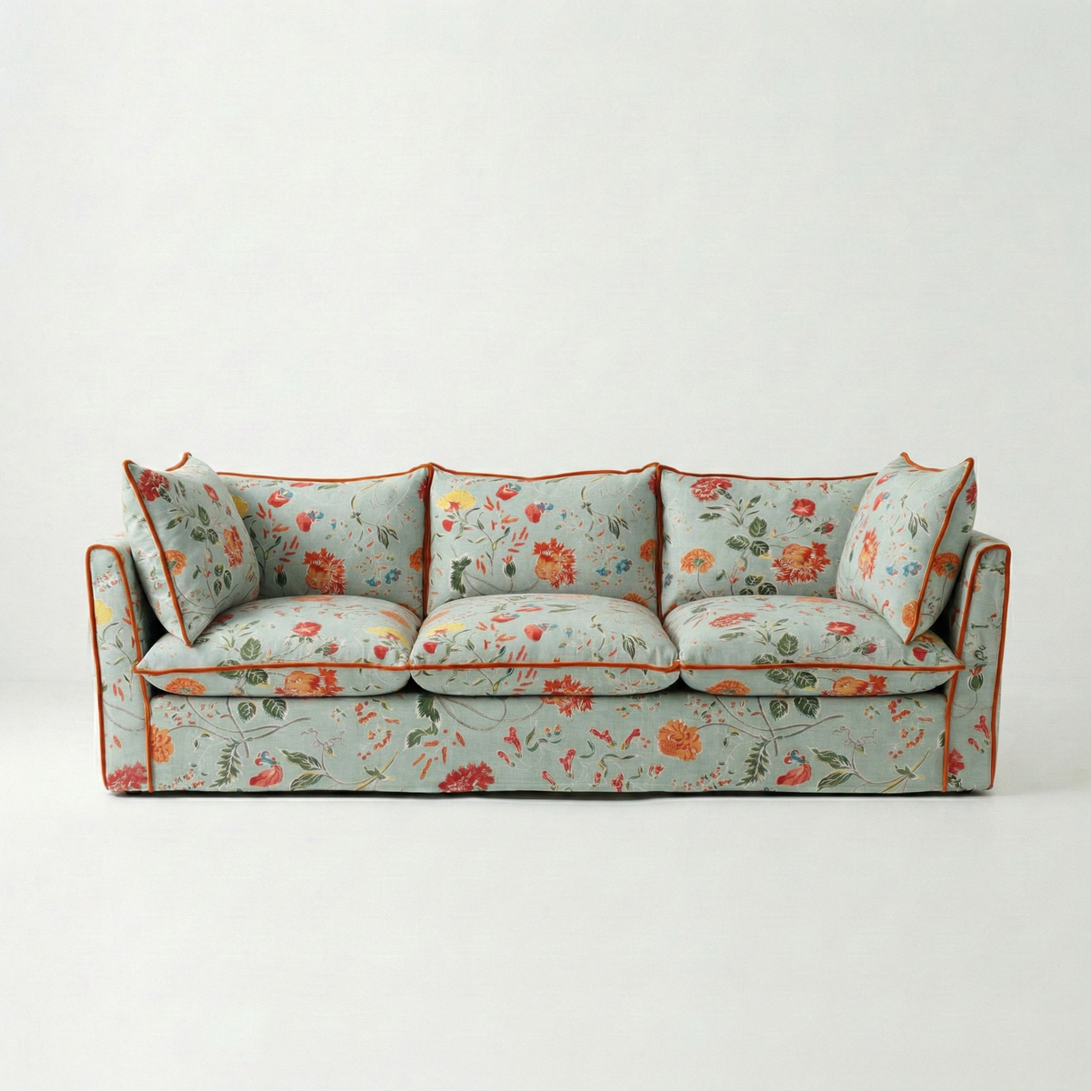 Coco 3.5 seater sofa with Contrast Welt Knife Edge cushion in Andrew Martin Wildwood Duck Egg  - Hand Made in USA