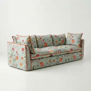 Coco 3.5 seater sofa with Contrast Welt Knife Edge cushion in Andrew Martin Wildwood Duck Egg  - Hand Made in USA
