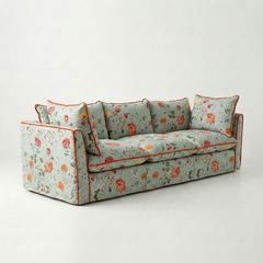 Coco 3.5 seater sofa with Contrast Welt Knife Edge cushion in Andrew Martin Wildwood Duck Egg  - Hand Made in USA