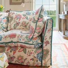 Coco 3.5 seater sofa with Knife Edge cushion in Kitty Spring Green with Lagoon Velvet Trim  - Hand Made in USA