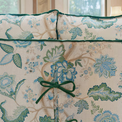 Coco 3.5 seater sofa with Knife Edge cushion in Kitty Blue Green with Parakeet Velvet Trim  - Hand Made in USA