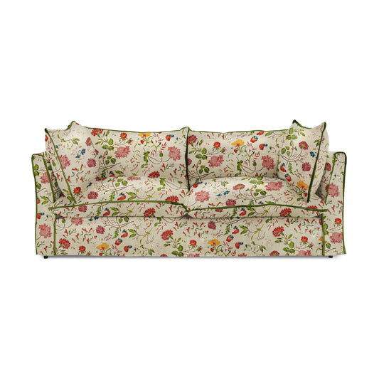 Coco 3 seater sofa with Contrast Welt Knife Edge cushion in Andrew Martin Wildwood Ivory  - Hand Made in USA (Available for Quick Ship)