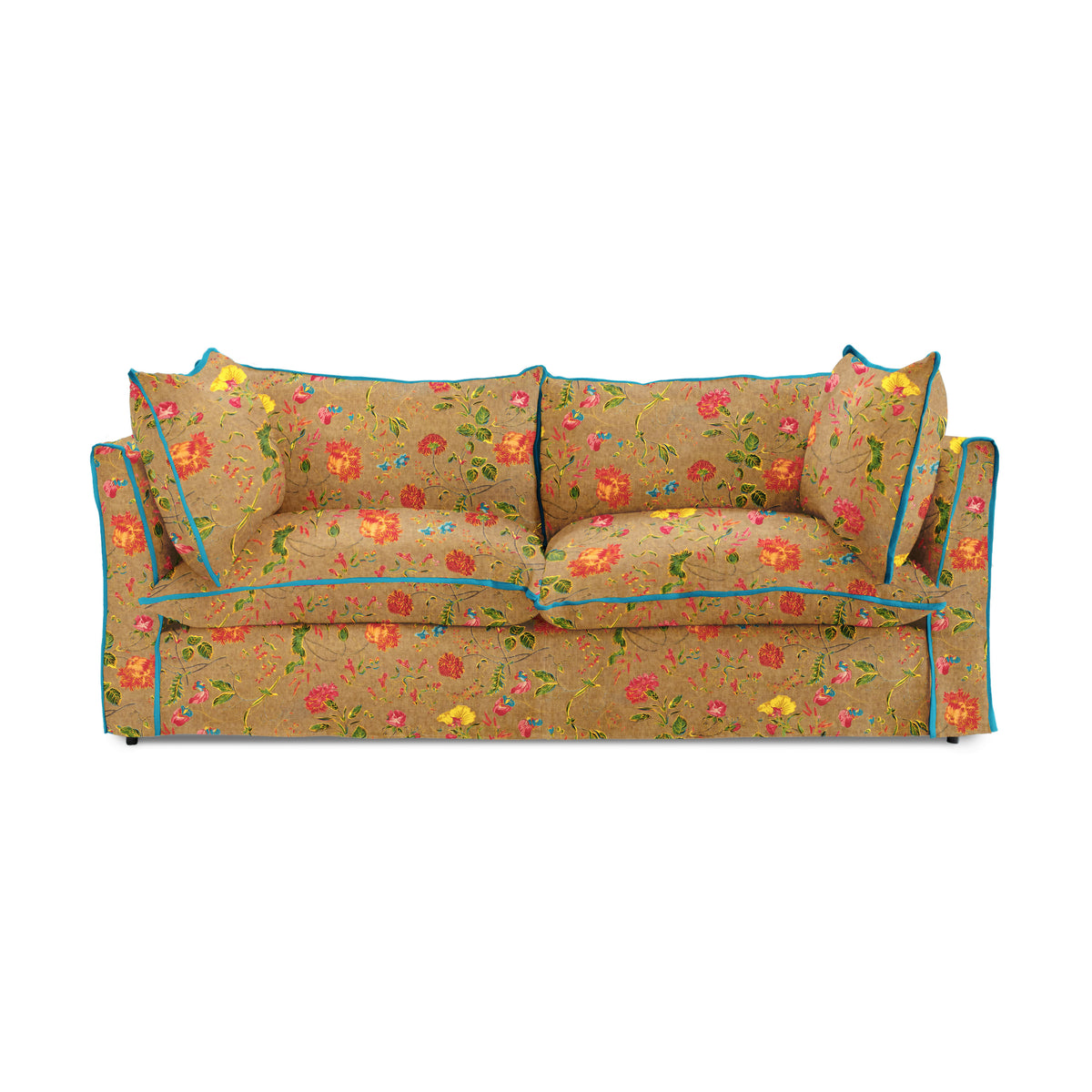 Coco 3 seater sofa with Contrast Welt Knife Edge cushion in Andrew Martin Wildwood Twig  - Hand Made in USA