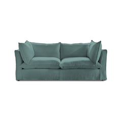 Coco 3 seater sofa with Self Piped Knife Edge cushion in Bluebell Linen  - Hand Made in USA